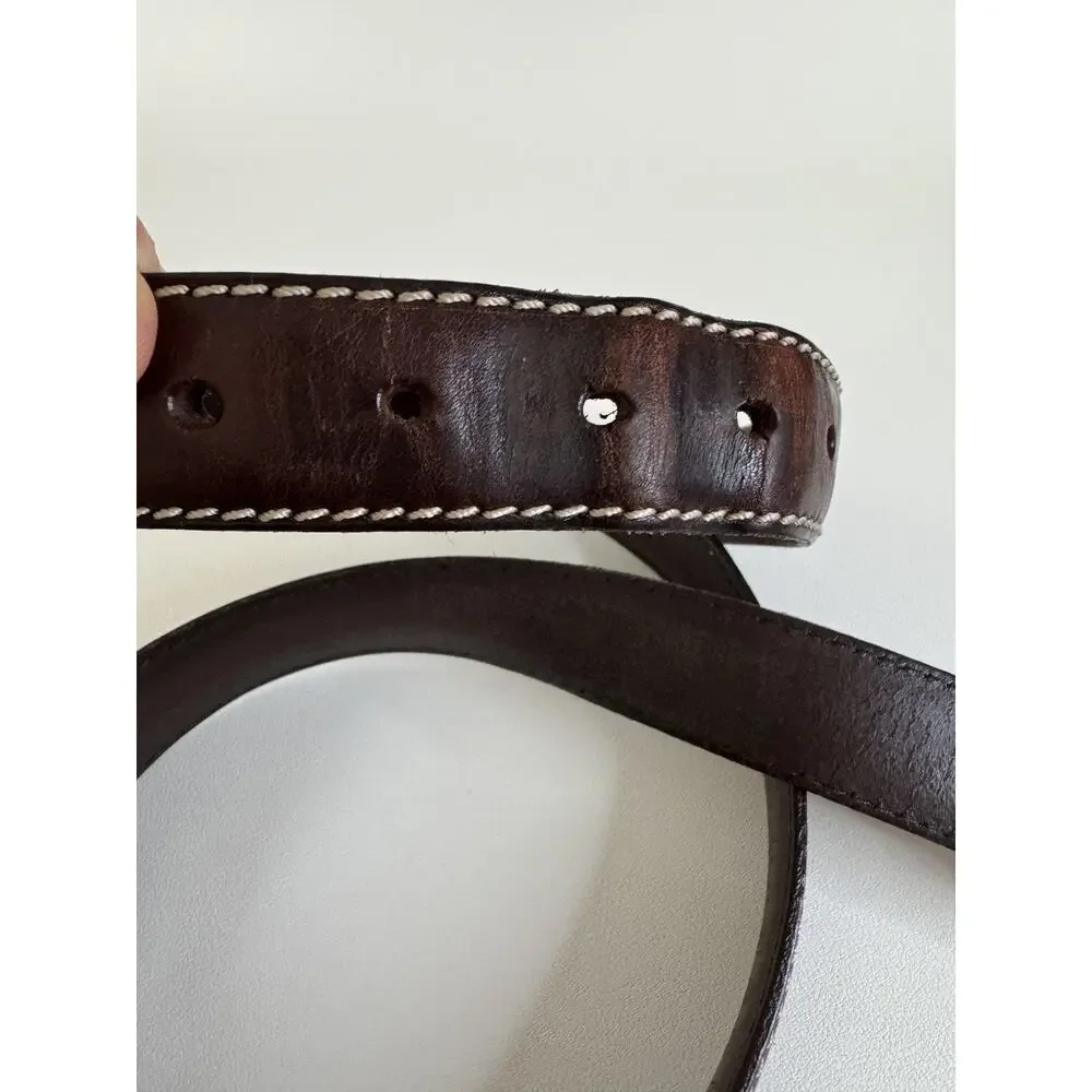 RLL Ralph Lauren Belt Mens M/L Brown Leather Brass Buckle Distressed Western